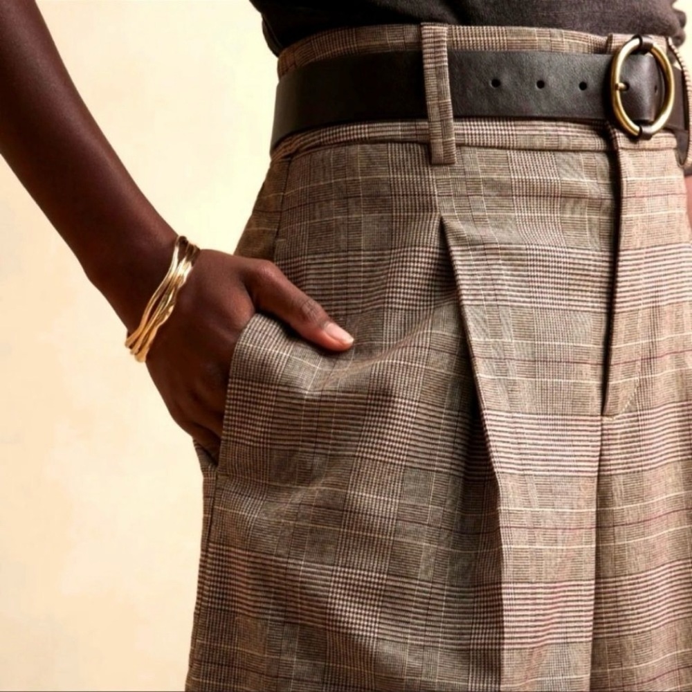 Banana Republic Wideleg Plaid Houndstooth Pleated Pant Sz-2 Academia OfficeSiren - Picture 2 of 14